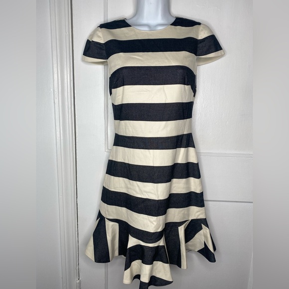 Alice + Olivia Fantine Ruffled Stripe Cap Sleeve Flare Mini Dress - Picture 2 of 14